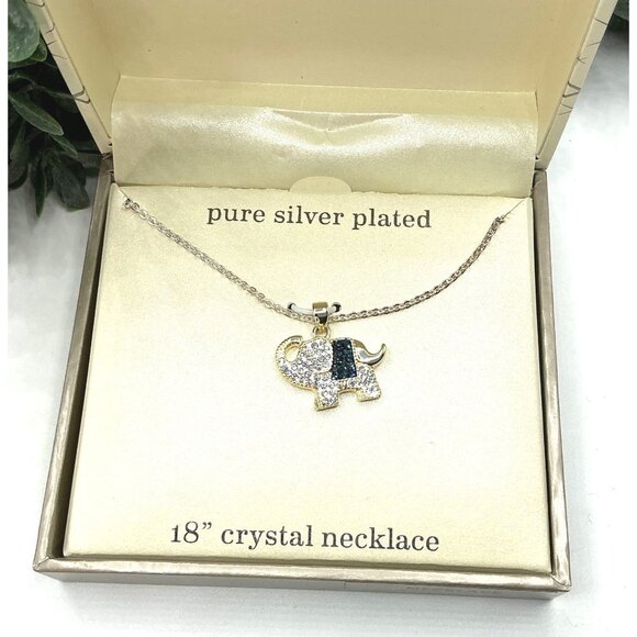 Sparkle Allure Pure Silver Plated Elephant Pendant Crystal Necklace 18" - Picture 2 of 6